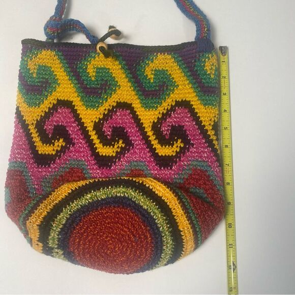 Women's Boho Artisanal Colorful Crochet/Knit Crossbody Bag W/ Drawstring Closure - Picture 12 of 15